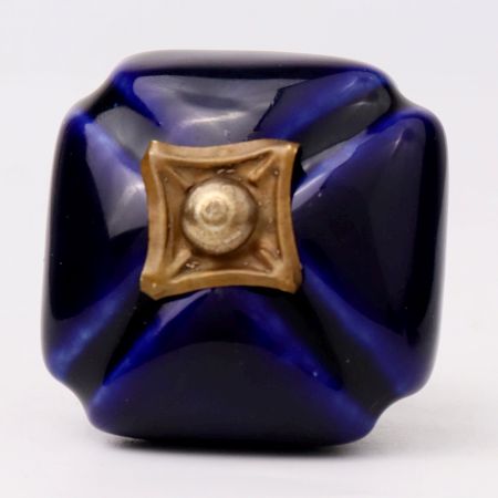 Navy Blue Handmade Ceramic Square Cabinet Knob